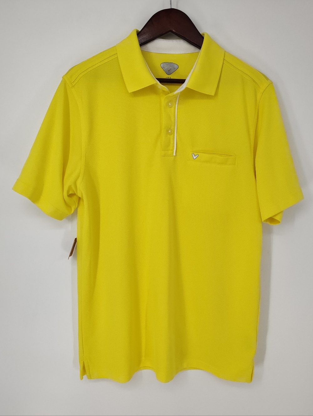 Callaway Mens Bright Yellow Short Sleeve Polo Shirt with Pocket Trim Size Large